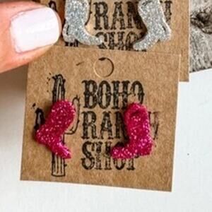 Mini Cowboy Boot Sparkling Stud Earrings Pink